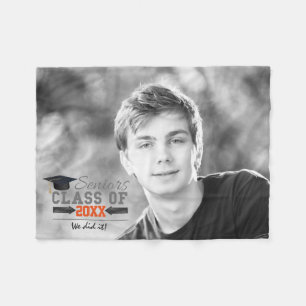 Gray and Orange Graduation Gear Fleece Blanket