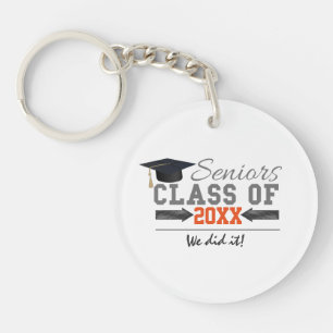 Gray and Orange Graduation Gear Keychain