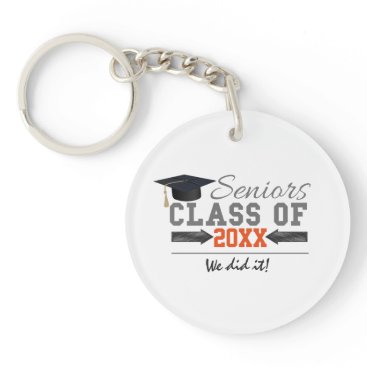 Gray and Orange Graduation Gear Keychain