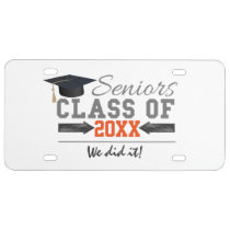 Gray and Orange Graduation Gear License Plate