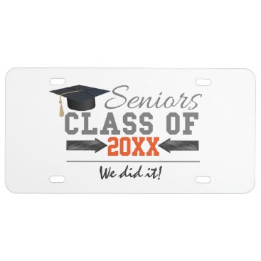 Gray and Orange Graduation Gear License Plate