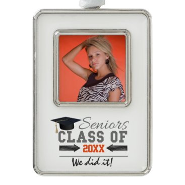 Gray and Orange Graduation Gear Silver Plated Framed Ornament
