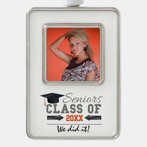 Gray and Orange Graduation Gear Silver Plated Framed Ornament