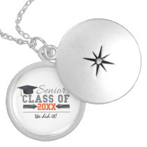 Gray and Orange Graduation Gear Silver Plated Necklace
