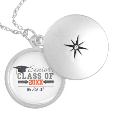 Gray and Orange Graduation Gear Silver Plated Necklace