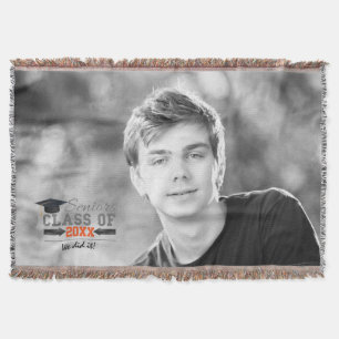 Gray and Orange Graduation Gear Throw Blanket