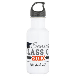 Gray and Orange Graduation Gear Water Bottle