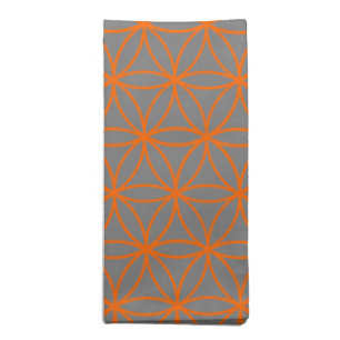 Gray and Orange Graphic Lotus Flower Design Napkin