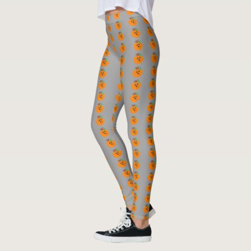 Gray and Orange Halloween Pumpkins Leggings