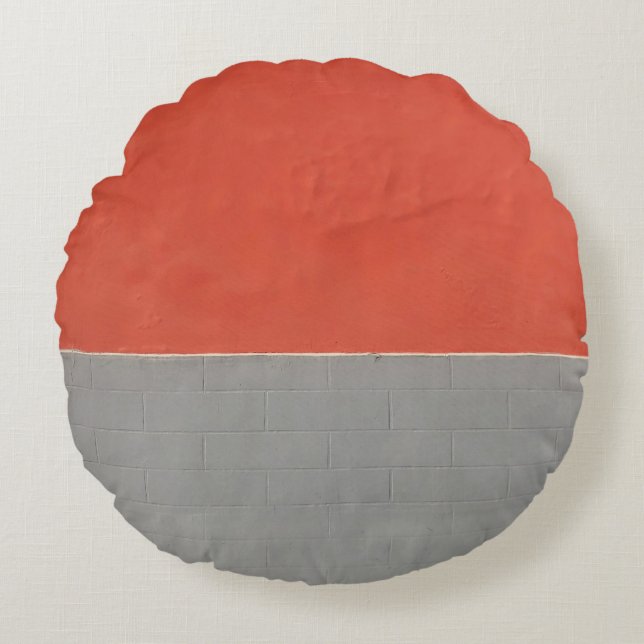 Gray and orange painted wall round pillow (Front)