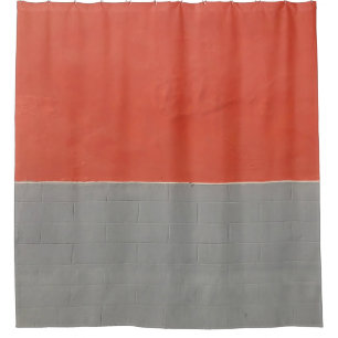 Gray and orange painted wall shower curtain
