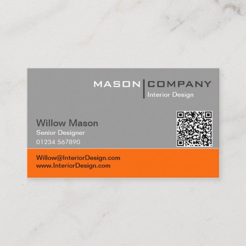 Gray and Orange QR Corporate Business Card