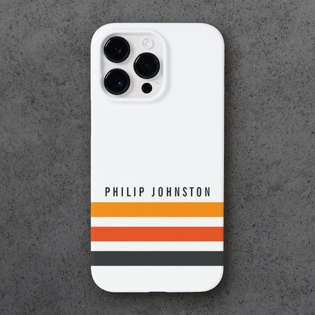 Gray and orange retro stripes custom name white Case-Mate iPhone case (Creator Uploaded)