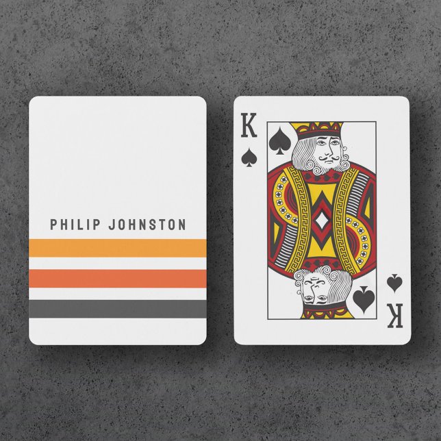 Gray and orange retro stripes custom name white poker cards (Creator Uploaded)