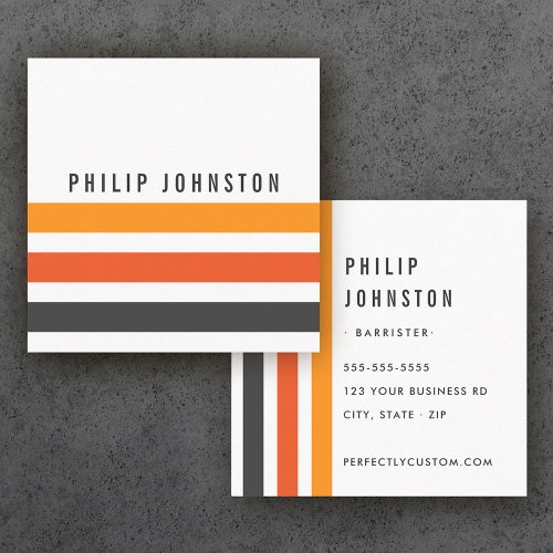 Gray and orange retro stripes white square business card