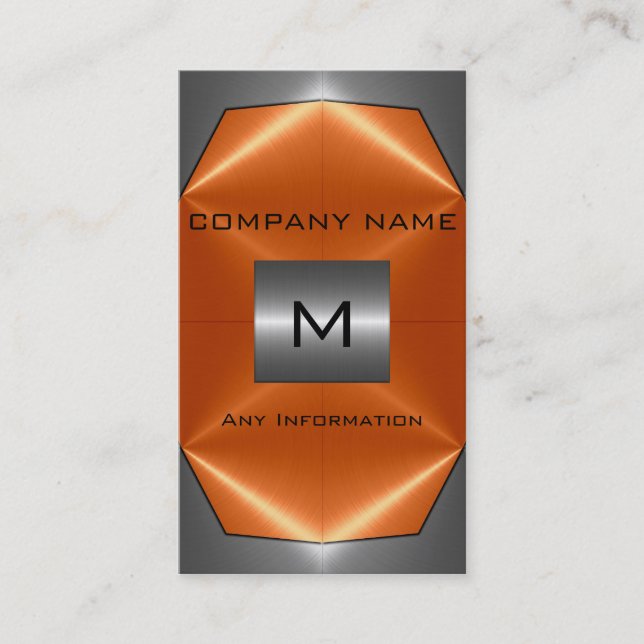 Gray and Orange Stainless Steel Metal Business Card (Front)