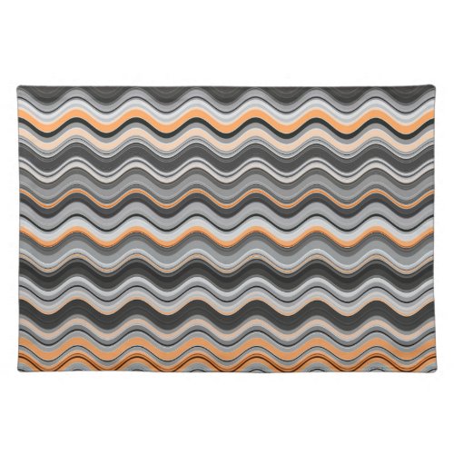 Gray and Orange Wavy Stripes Cloth Placemat