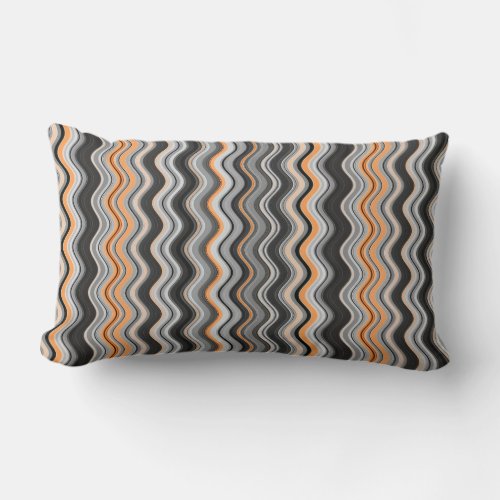 Gray and Orange Wavy Stripes Lumbar Pillow