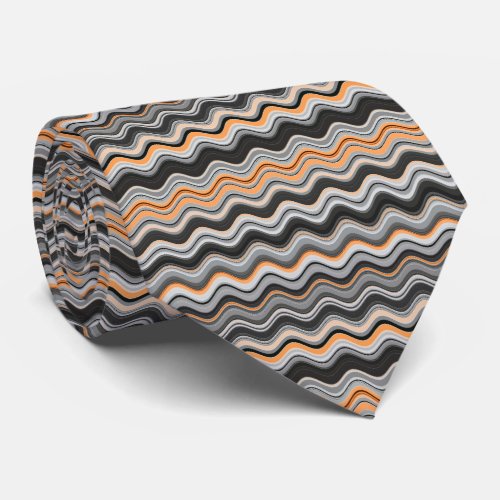 Gray and Orange Wavy Stripes Neck Tie