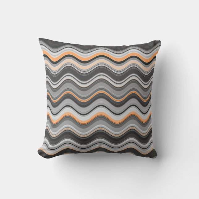 Gray and Orange Wavy Stripes Outdoor Pillow (Front)