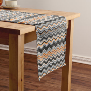 Gray and Orange Wavy Stripes Short Table Runner