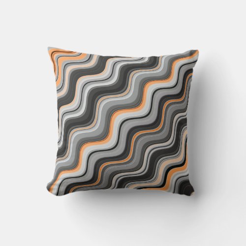 Gray and Orange Wavy Stripes Throw Pillow