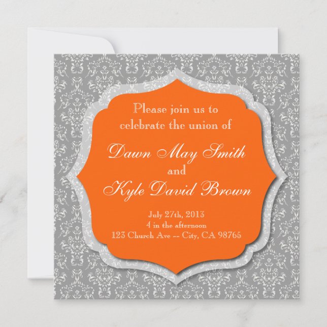 Gray and orange wedding invitation (Front)