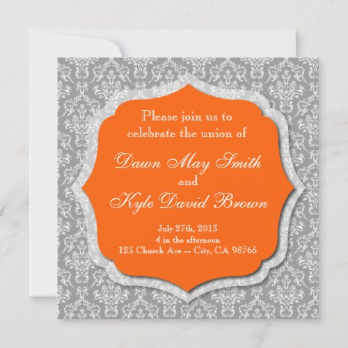 Gray and orange wedding invitation