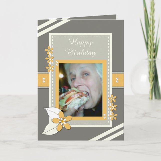 Gray and orange with flowers and photo card (Front)