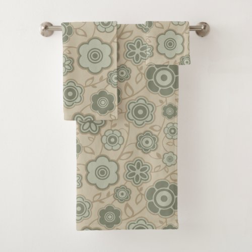 Gray and Parchment funky floral bath towel set