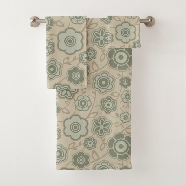 Gray and Parchment funky floral bath towel set (Insitu)
