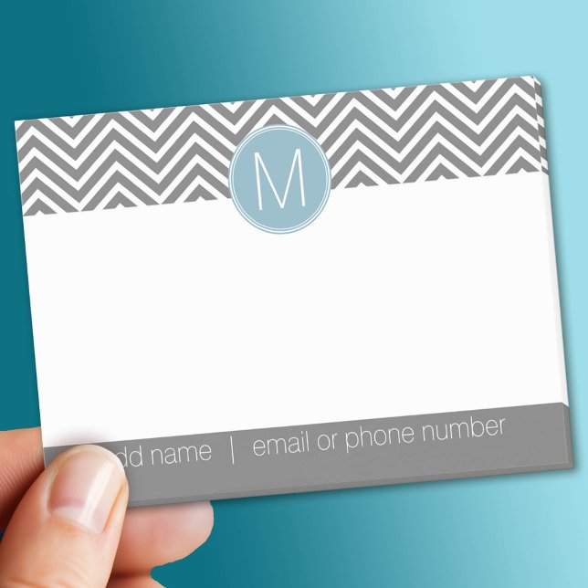 Gray and Pastel Blue Chevrons with Custom Monogram Post-it Notes (Custom Post It Notepad)