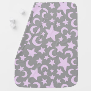 Gray and Pastel Purple Stars and Moons Baby Blanket