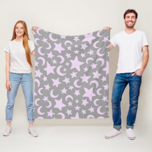 Gray and Pastel Purple Stars and Moons Fleece Blanket