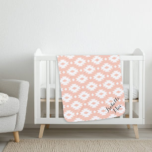 Gray and Peach Aztec Monogram Swaddle Blanket
