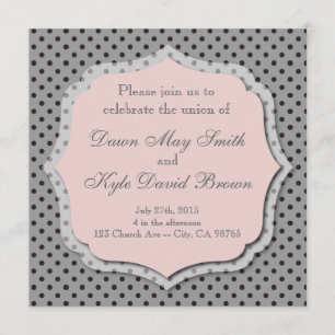 Gray and peach dotted wedding invitation