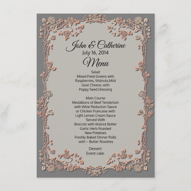 Gray and Peach Floral Wedding Table Menu (Front)