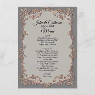 Gray and Peach Floral Wedding Table Menu