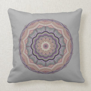 Gray And Peach Knit-like Round Throw Pillow