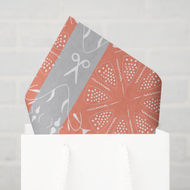 Gray and Peach Quilting and Sewing Tissue Paper (Gift Bag)