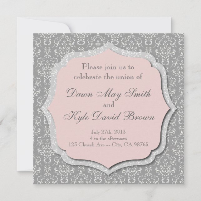 Gray and peach wedding invitation (Front)