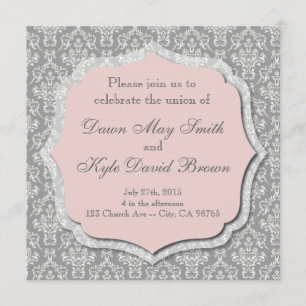 Gray and peach wedding invitation