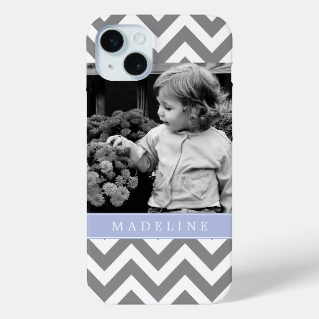 Gray and Periwinkle Zigzags Personalized Photo Case-Mate iPhone Case (Back)