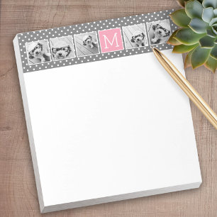 Gray and Pink 5 Photo Collage with Monogram Notepad