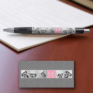 Gray and Pink 5 Photo Collage with Monogram Pen