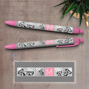 Gray and Pink 5 Photo Collage with Monogram Pen