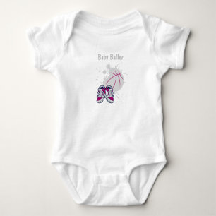 Gray and pink basketball & sneakers baby bodysuit