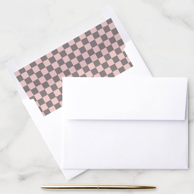 Gray and Pink Checkerboard Envelope Liner (Desk)