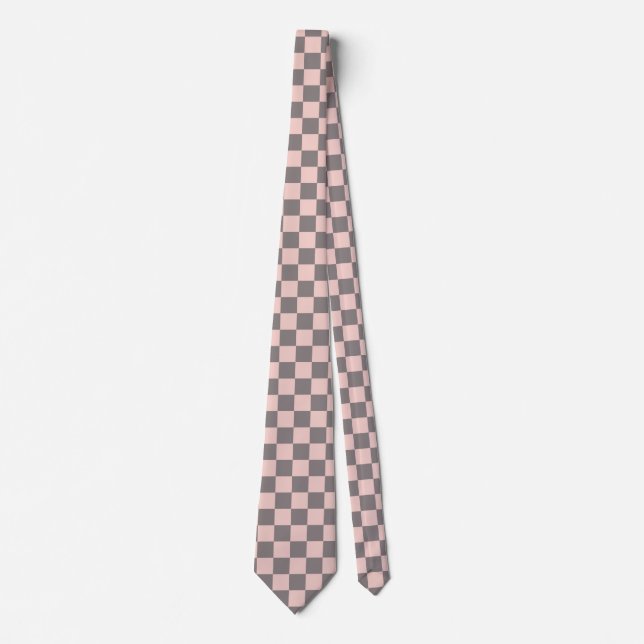Gray and Pink Checkerboard Neck Tie (Front)