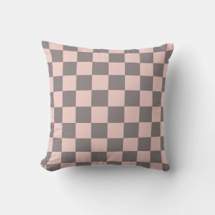 Gray and Pink Checkerboard Throw Pillow